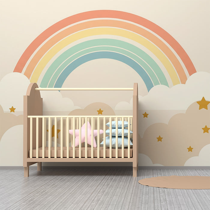 Papel pintado infantil | Arco iris y nubes suaves