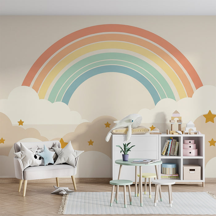 Papel pintado infantil | Arco iris y nubes suaves
