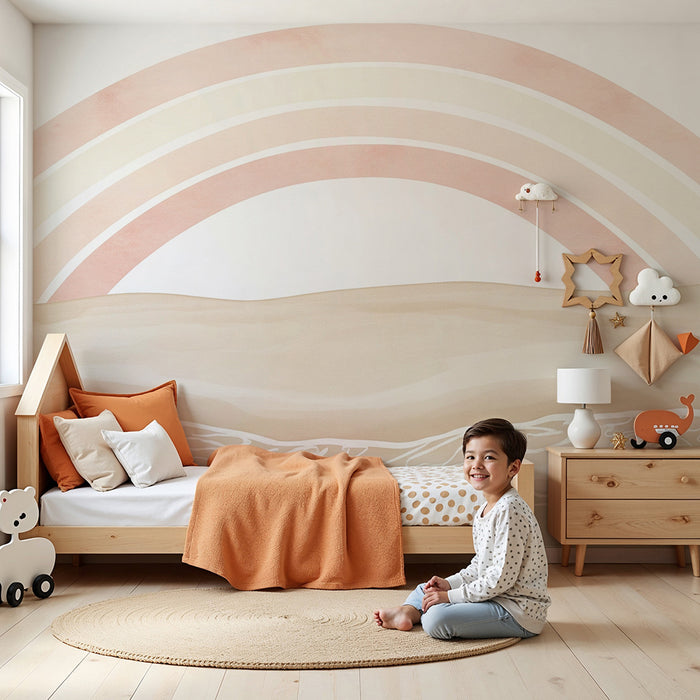 Papel pintado infantil | Arco iris y olas en la arena