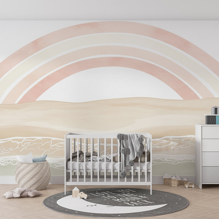 Papel pintado infantil | Arco iris y olas en la arena