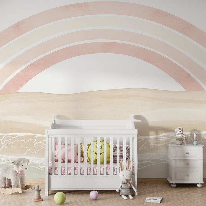 Papel pintado infantil | Arco iris y olas en la arena