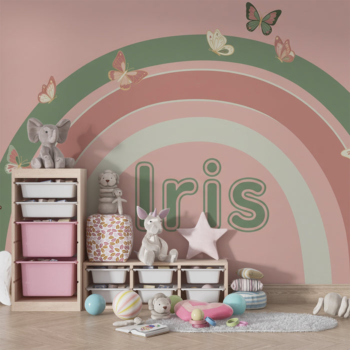 Papel pintado infantil | Arco iris de Iris con mariposas de colores