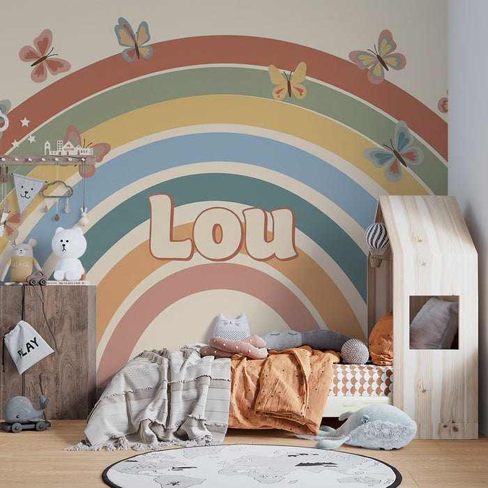 Nursery room wallpaper | Rainbow Lou with colorful butterflies