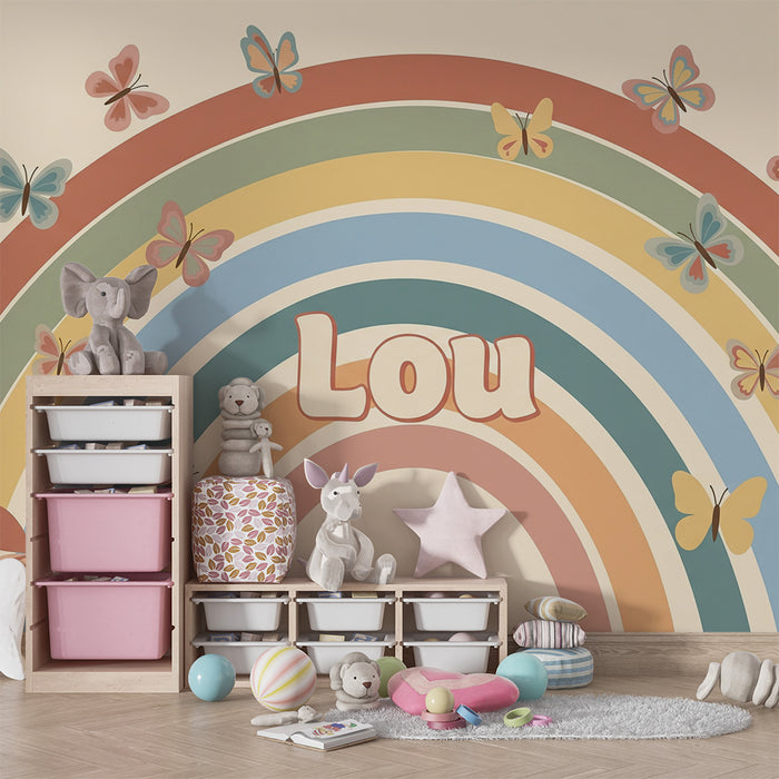 Nursery room wallpaper | Rainbow Lou with colorful butterflies