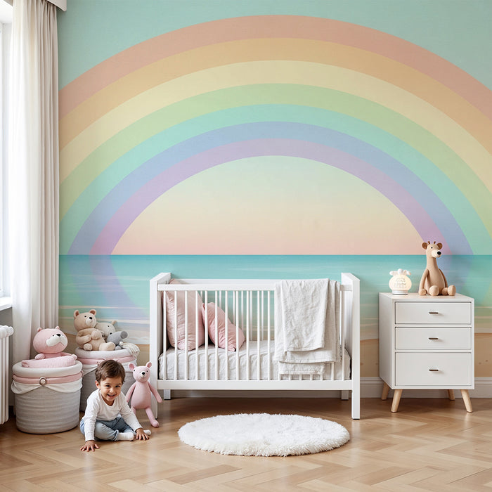 Papel pintado infantil | Arco iris pastel junto al mar