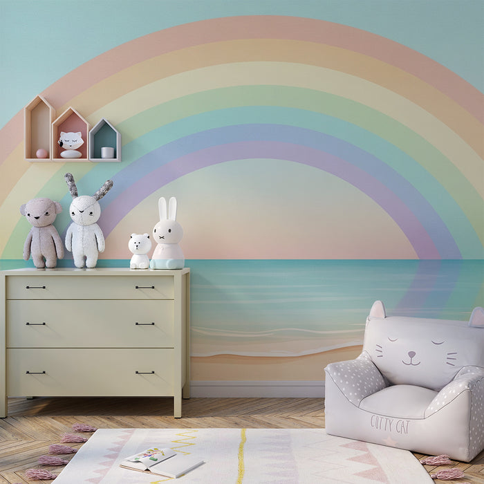 Papel pintado infantil | Arco iris pastel junto al mar