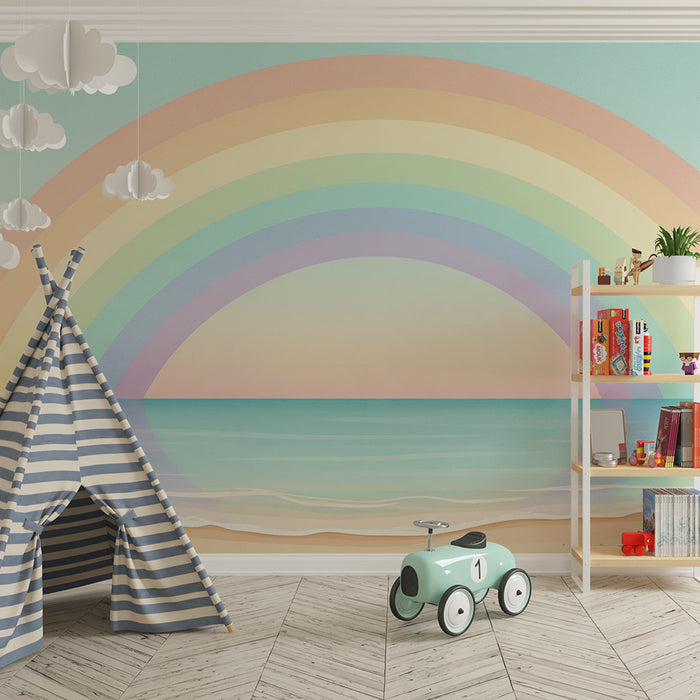 Papel pintado infantil | Arco iris pastel junto al mar