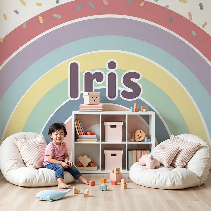 Tapety dla dzieci | Pastelowy tęczowy z imieniem Iris