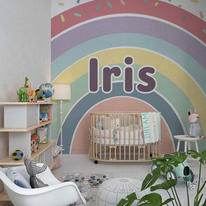 Tapety dla dzieci | Pastelowy tęczowy z imieniem Iris