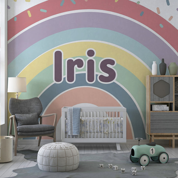 Tapety dla dzieci | Pastelowy tęczowy z imieniem Iris
