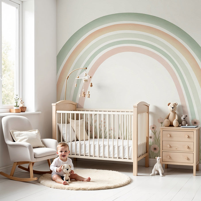 Barntapet | Pastell regnbåge och vilda blommor