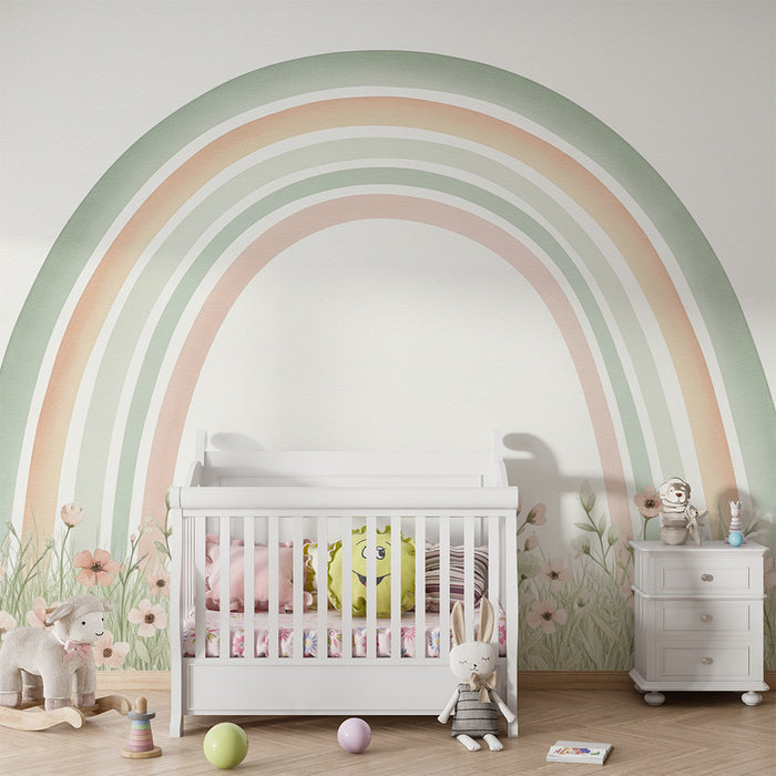 Barntapet | Pastell regnbåge och vilda blommor