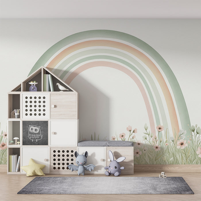 Barntapet | Pastell regnbåge och vilda blommor