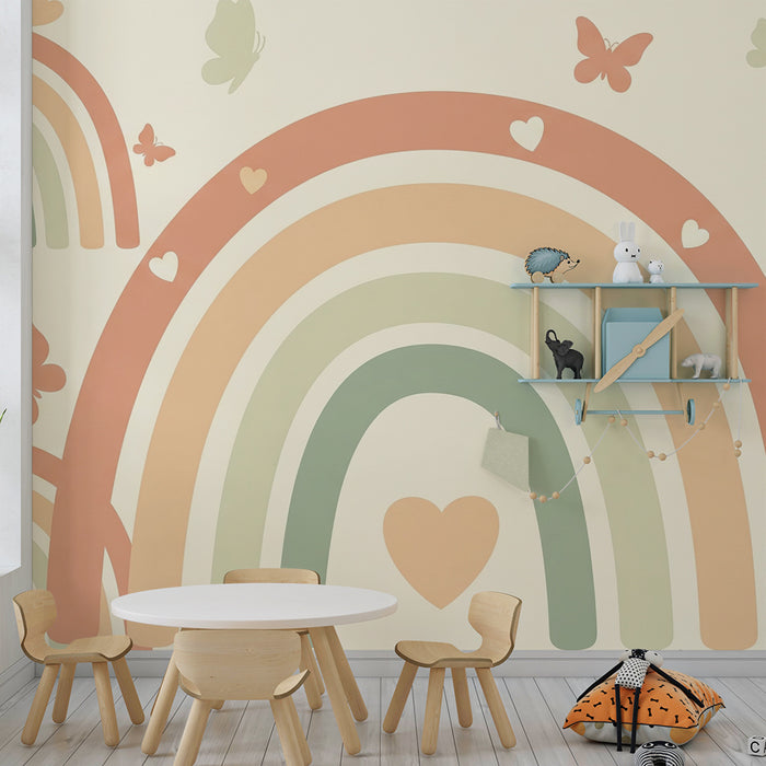 Papier peint chambre bébé | Arc-en-ciel pastel et papillons