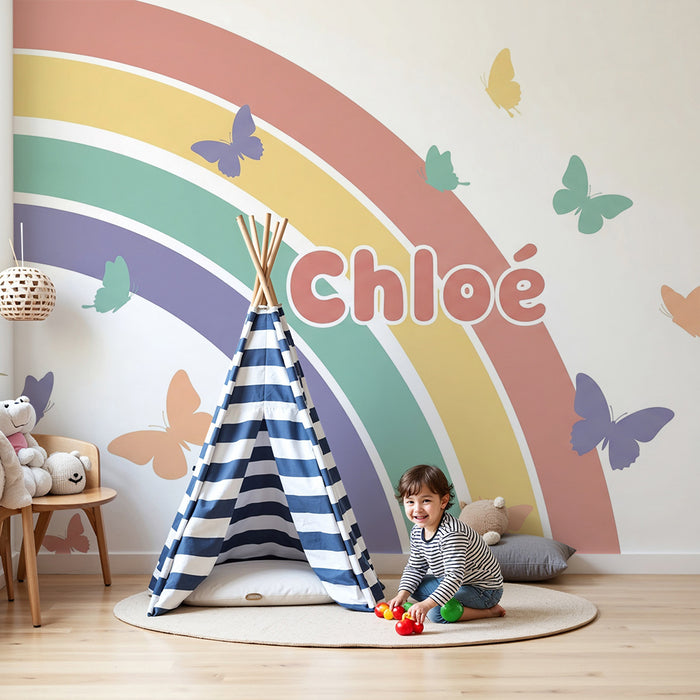 Nursery room wallpaper | Pastel rainbow and colorful butterflies