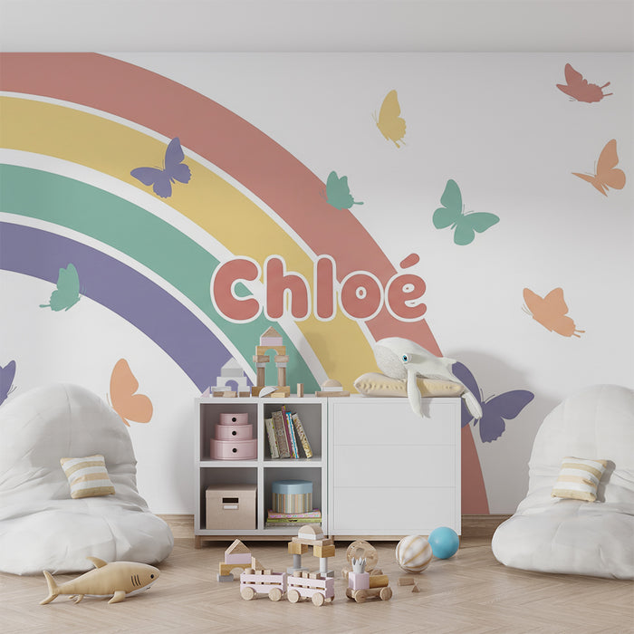 Nursery room wallpaper | Pastel rainbow and colorful butterflies
