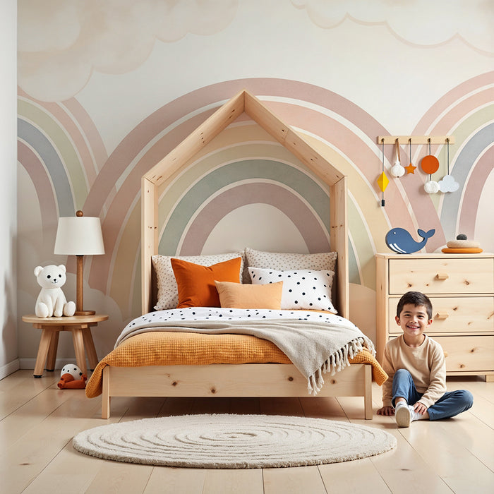 Barntapet | Pastellfärgat regnbåge svävande bland molnen