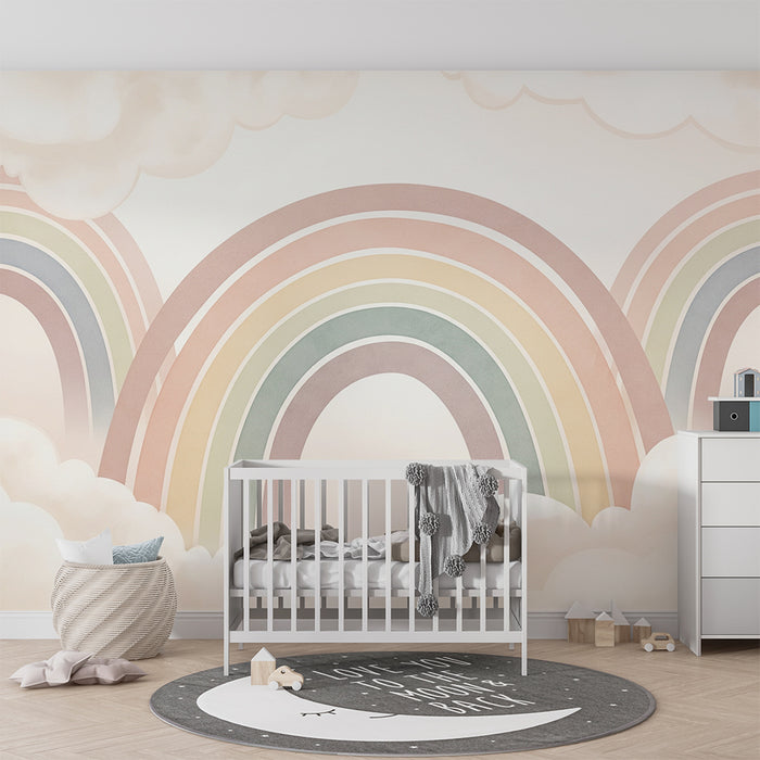 Barntapet | Pastellfärgat regnbåge svävande bland molnen