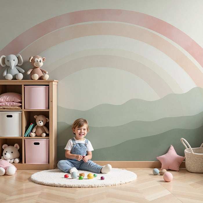 Barntapet | Pastellregnbåge över mjuka kullar