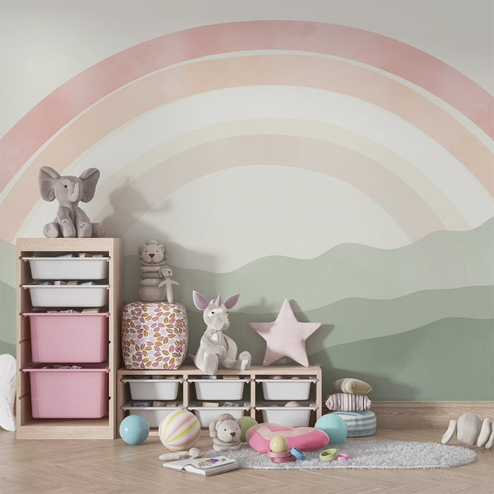 Barntapet | Pastellregnbåge över mjuka kullar