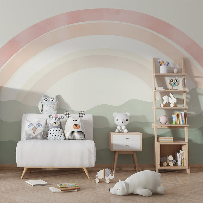 Barntapet | Pastellregnbåge över mjuka kullar