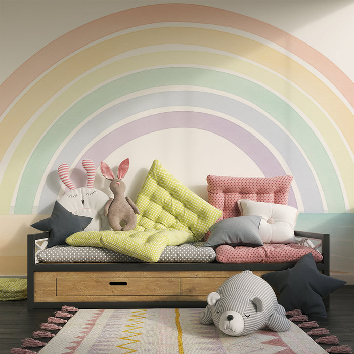 Papel de parede quarto bebê | Arco-íris pastel sobre fundo de praia