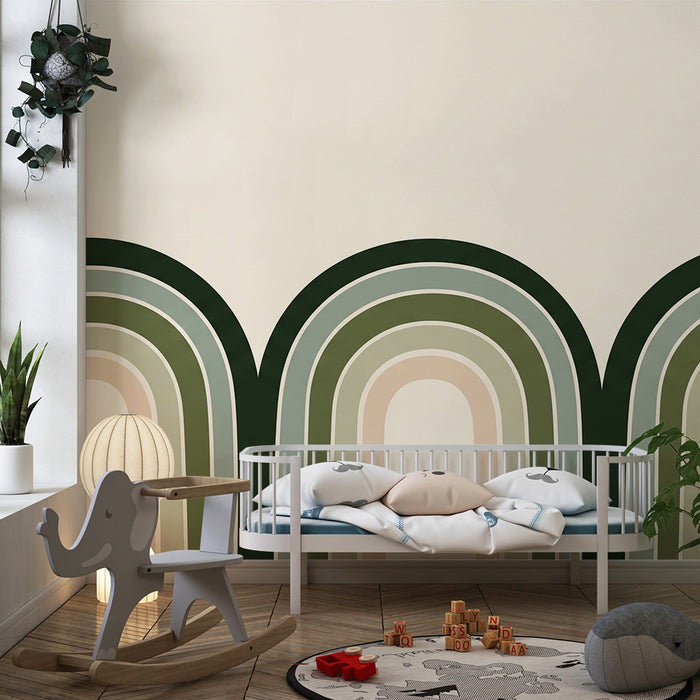 Babyzimmer Tapete | Bunte Bögen in sanften und beruhigenden Farbtönen