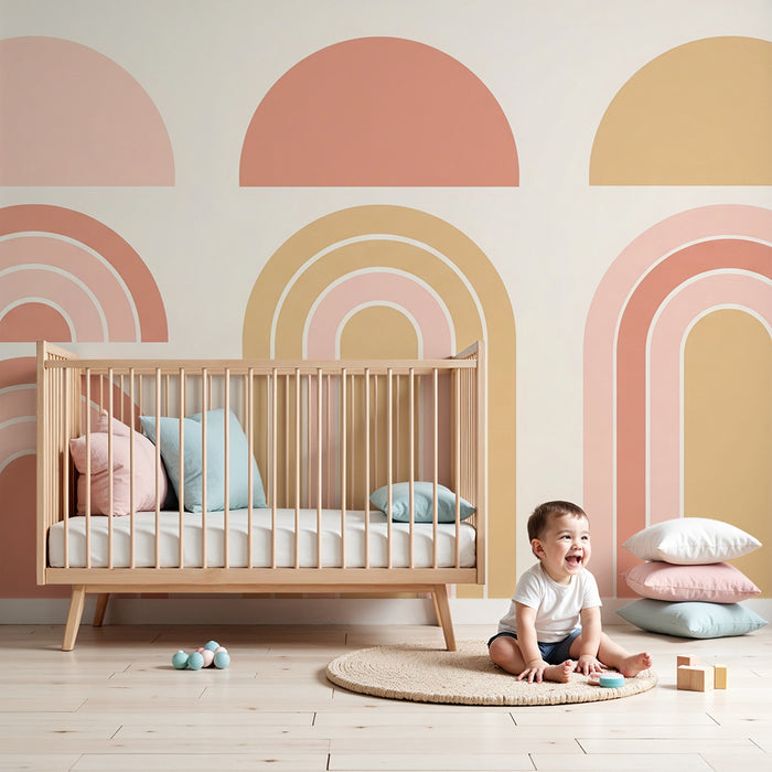 Tapeta dětského pokoje | Barevné oblouky v jemných a uklidňujících tónech