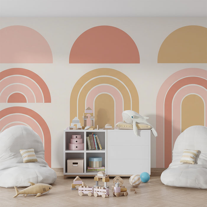 Tapeta dětského pokoje | Barevné oblouky v jemných a uklidňujících tónech