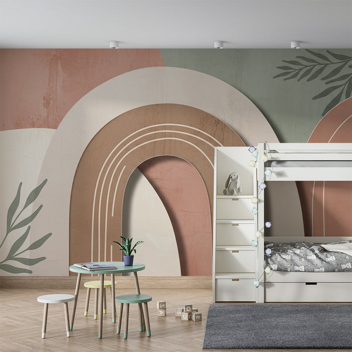 Tapeta dětského pokoje | Barevné oblouky a jemné tvary v pastelových tónech