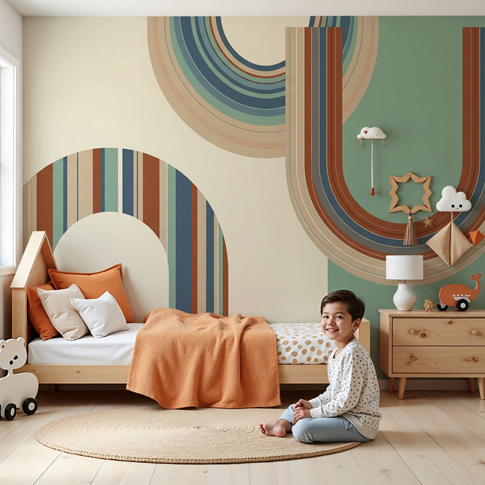 Tapet pentru camera copilului | Arcuri colorate și modele geometrice delicate