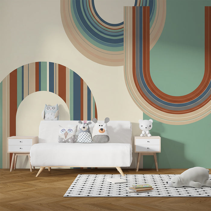 Tapet pentru camera copilului | Arcuri colorate și modele geometrice delicate