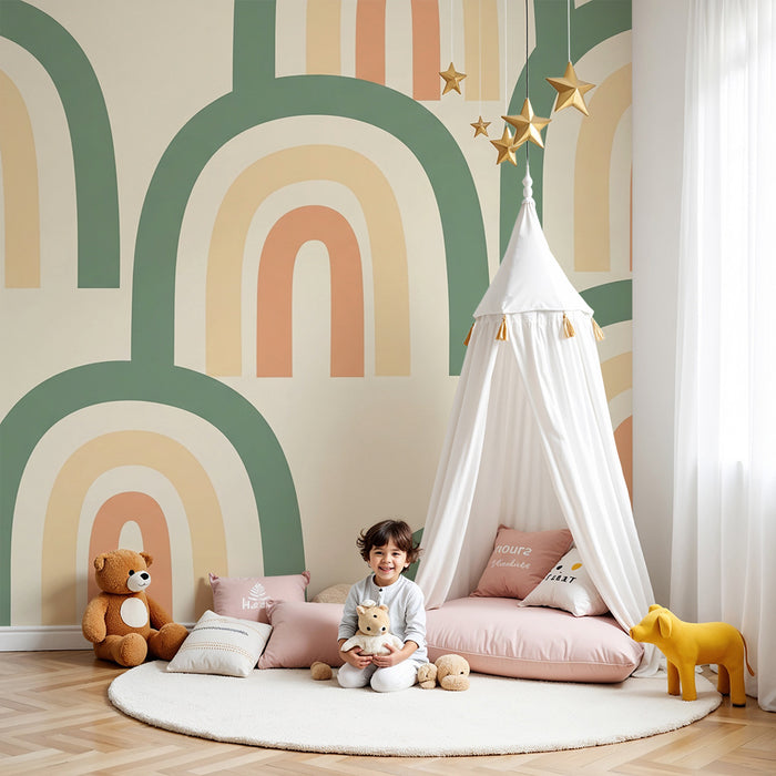 Papel pintado infantil | Arcos iris suaves en tonos pastel