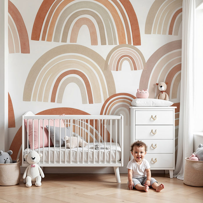 Tapety dla dzieci | Delikatne tęcze w odcieniach terrakoty i beżu