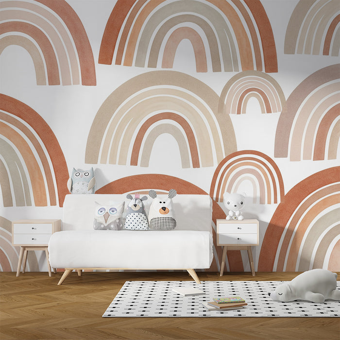 Tapety dla dzieci | Delikatne tęcze w odcieniach terrakoty i beżu