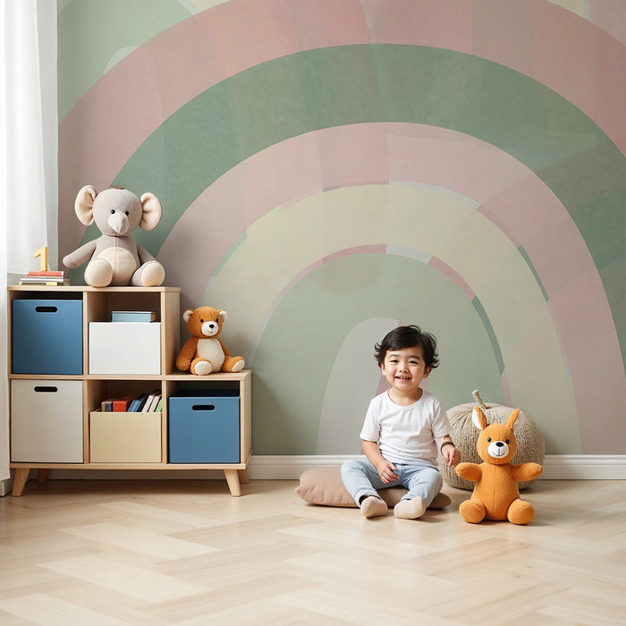 Lastenhuoneen tapetti | Lempeät pastellisävyiset sateenkaaret