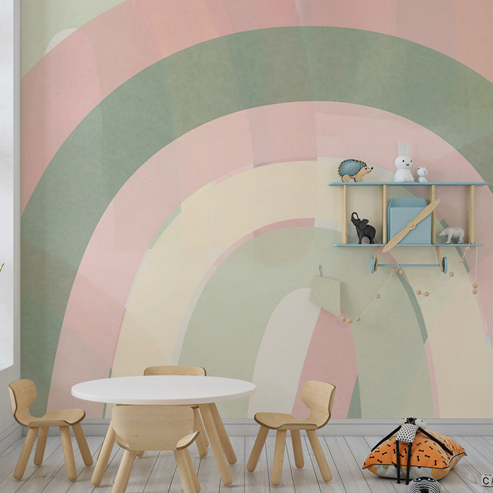 Lastenhuoneen tapetti | Lempeät pastellisävyiset sateenkaaret