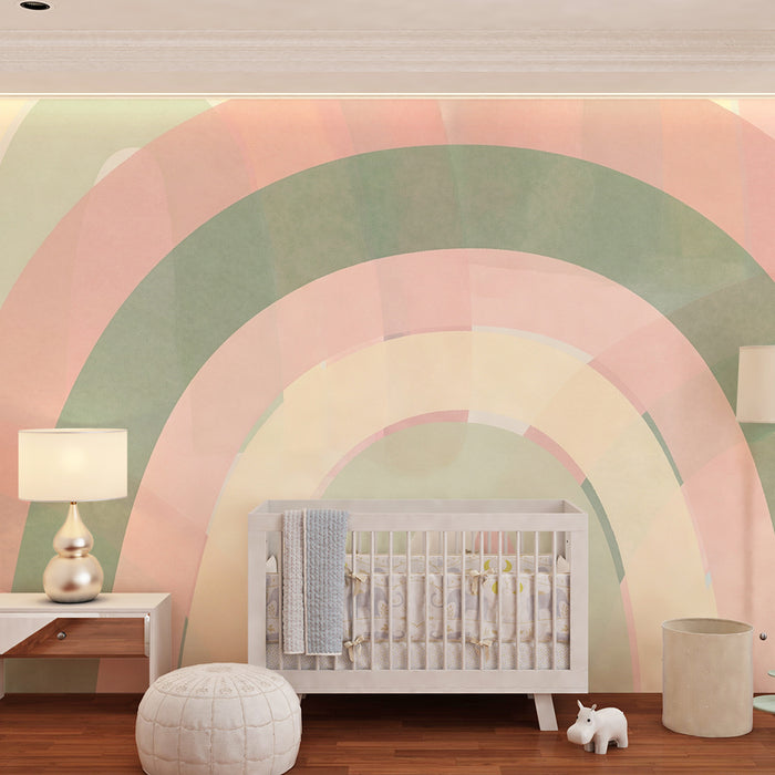 Lastenhuoneen tapetti | Lempeät pastellisävyiset sateenkaaret