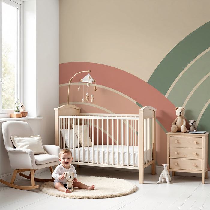 Børneværelse tapet | Bløde regnbuer og pastelfarver