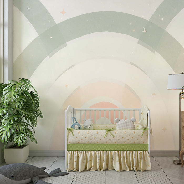 Babyzimmer Tapete | Sanfte Regenbogen und glitzernde Sterne