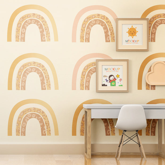 Papel de parede quarto bebê | Delicados arco-íris e padrões de animais