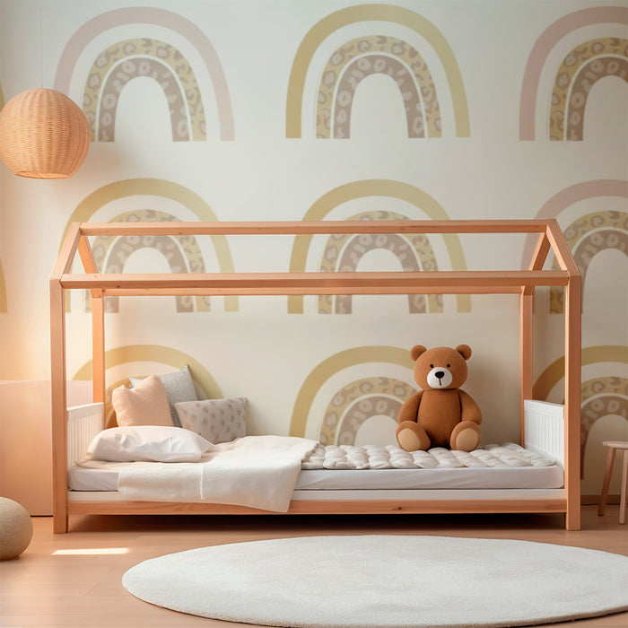 Papel de parede quarto bebê | Delicados arco-íris e padrões de animais