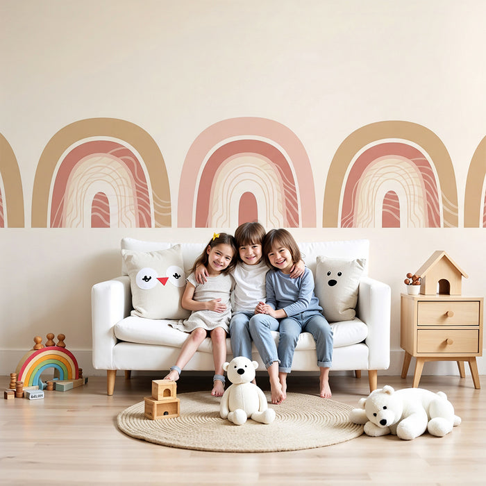 Børneværelse tapet | Blide og pastelfarvede regnbuer