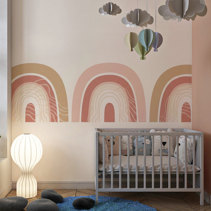 Børneværelse tapet | Blide og pastelfarvede regnbuer