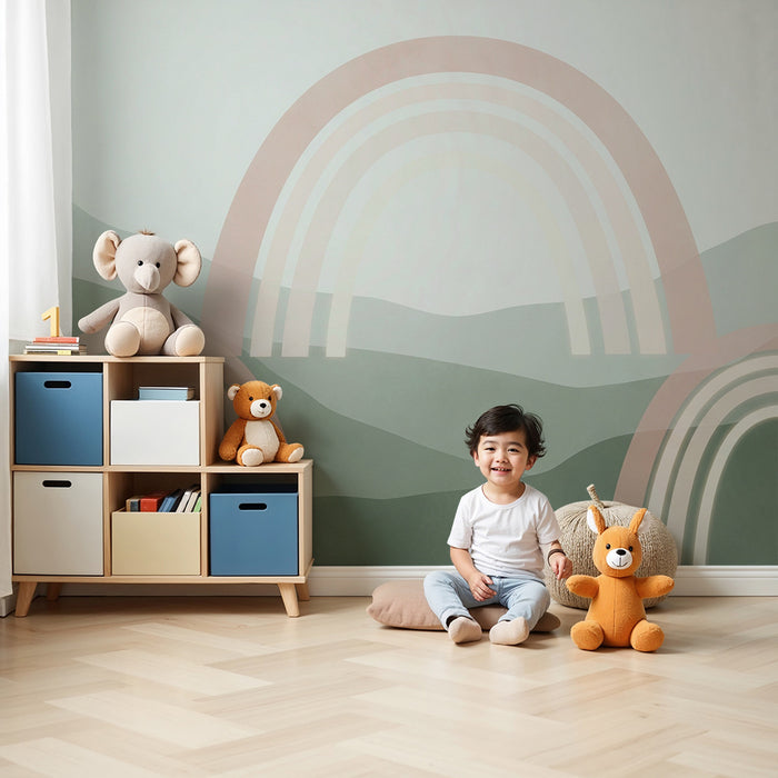 Barntapet | Mjuka regnbågar mot lugnande kullar i bakgrunden