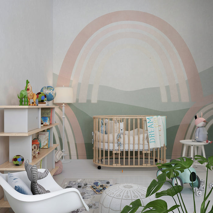 Barntapet | Mjuka regnbågar mot lugnande kullar i bakgrunden