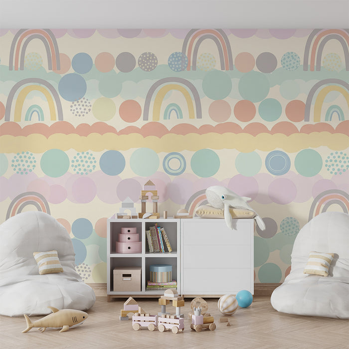 Børneværelse tapet | Pastel regnbuer og farverige cirkler