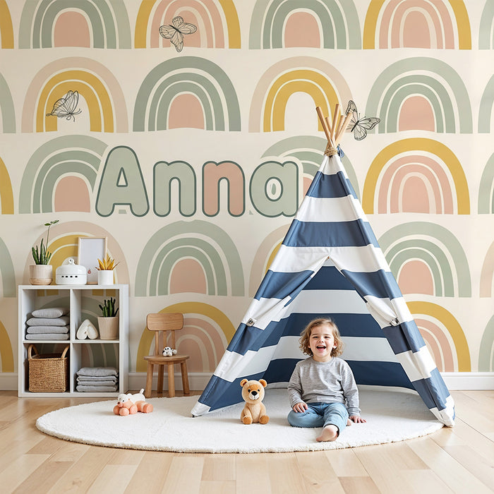 Nursery room wallpaper | Pastel rainbows and delicate butterflies
