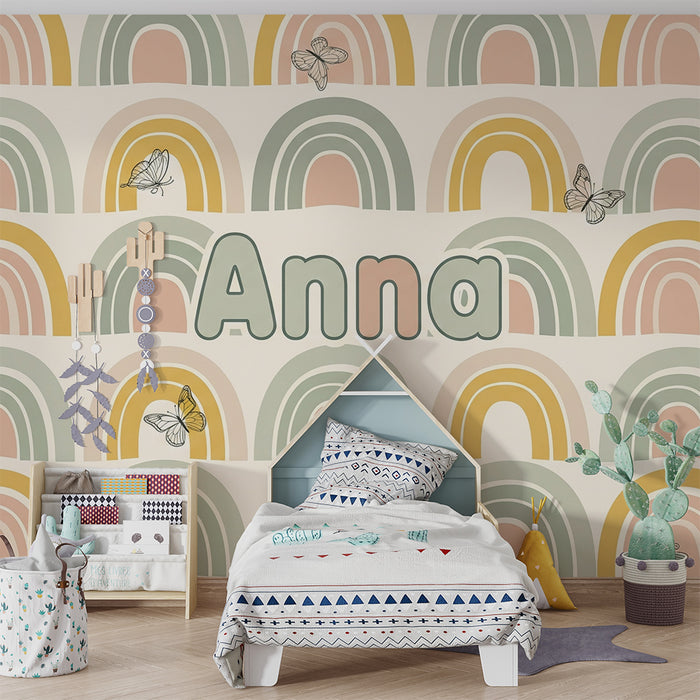 Nursery room wallpaper | Pastel rainbows and delicate butterflies