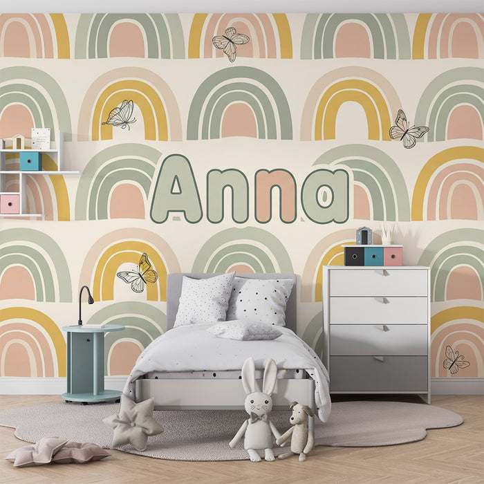 Nursery room wallpaper | Pastel rainbows and delicate butterflies